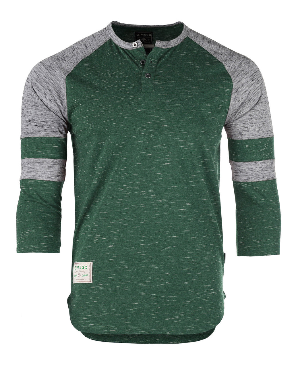 ZIMEGO Men's 3/4 Sleeve GREEN Baseball Football College Raglan Henley Athletic T-shirt-1