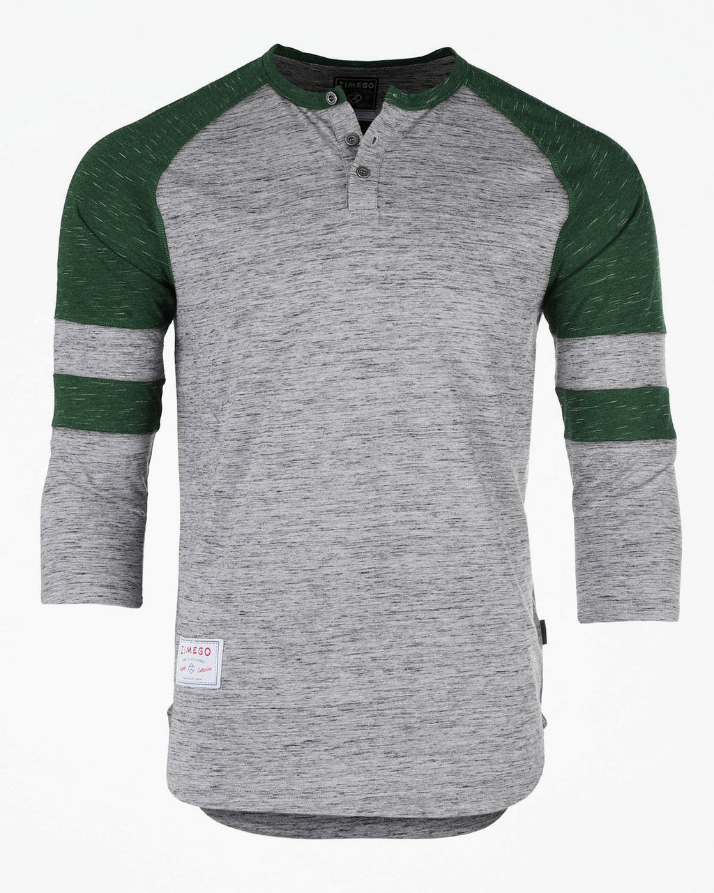 ZIMEGO Men's 3/4 Sleeve GREEN Baseball Football College Raglan Henley Athletic T-shirt-0