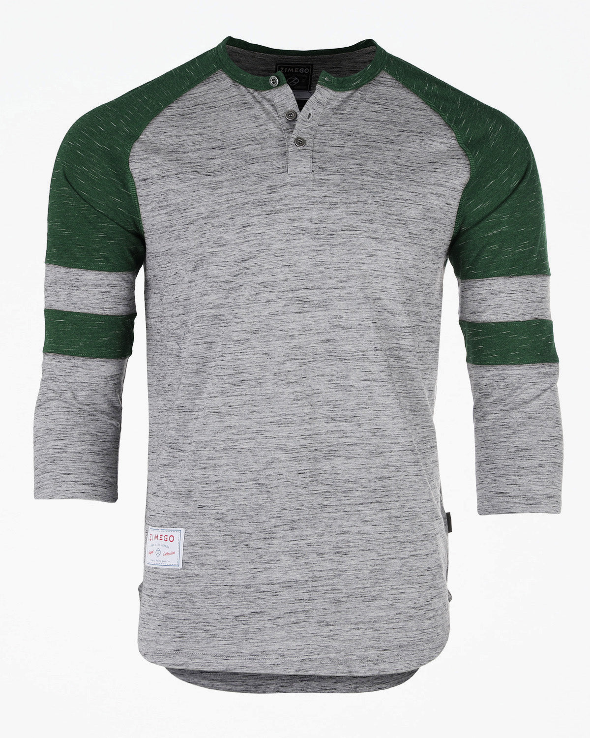 ZIMEGO Men's 3/4 Sleeve GREEN Baseball Football College Raglan Henley Athletic T-shirt-0