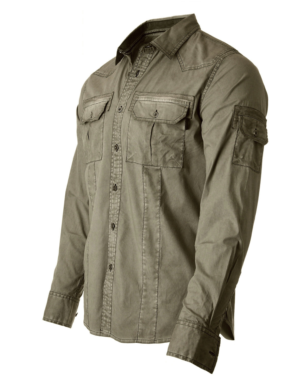 ZIMEGO Men's Stretch Flex Slim Color Washed Vintage Rugged Fashion Button Shirts-4