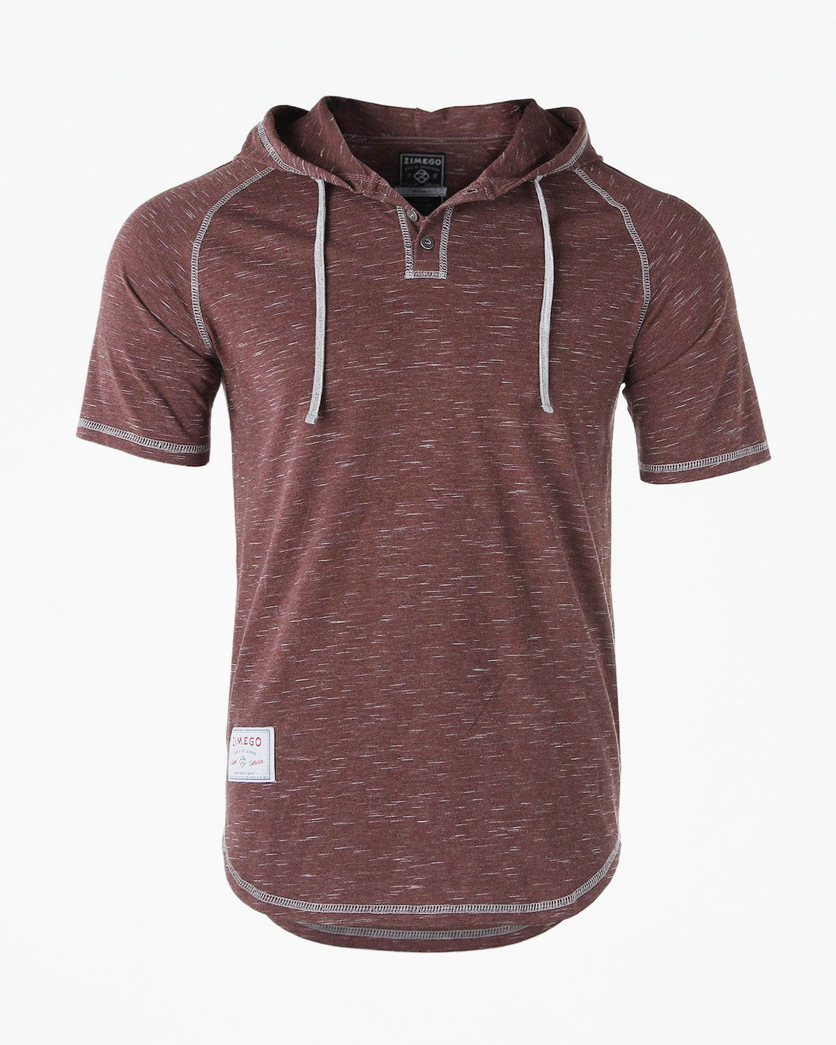 ZIMEGO Short Sleeve Raglan Henley Hoodie Round Bottom Semi Longline T-Shirt-0