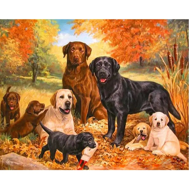 Dog Family Digital Oil Painting