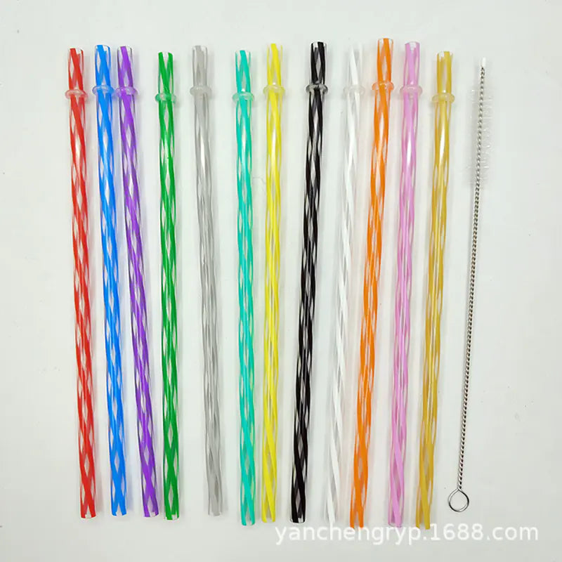 12 Color Reusable Plastic Straws for Holidays